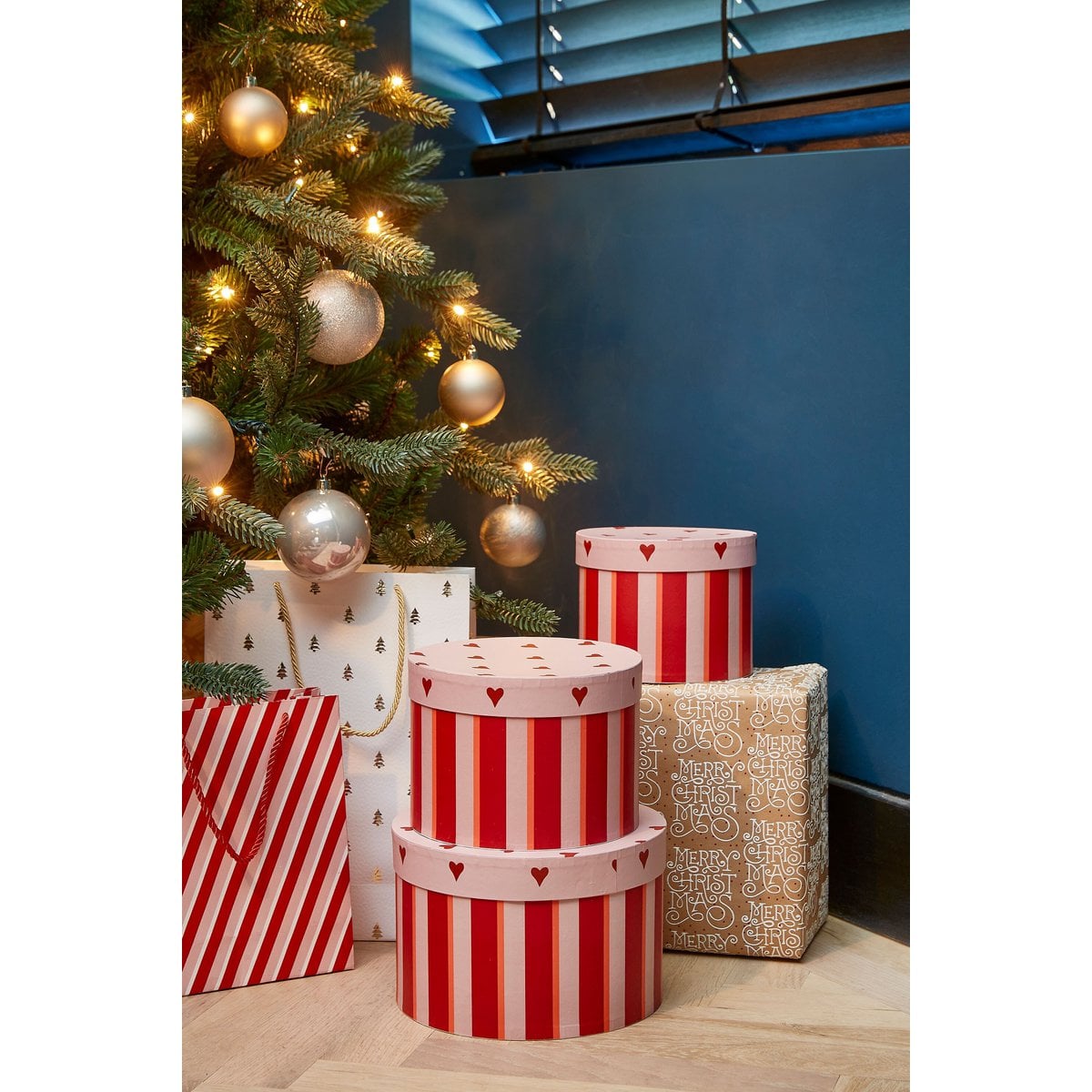 Set van 3 FSC® papieren opbergdozen, rood/roze