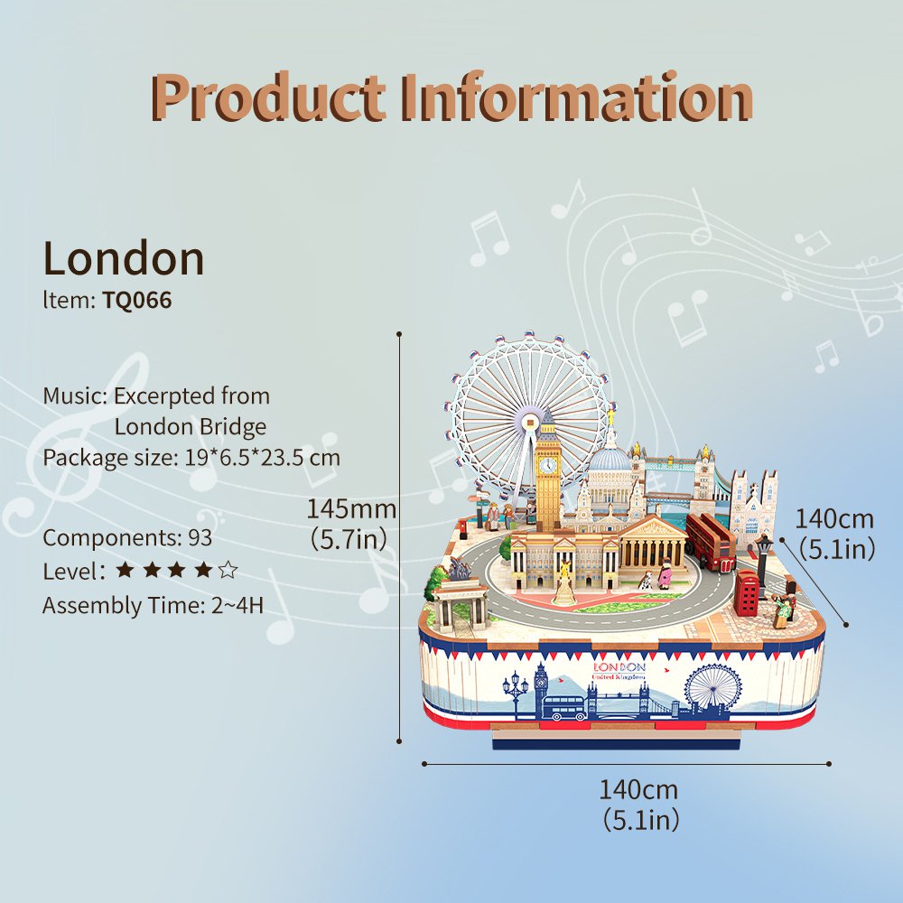 DIY 3D houten muziekdoos London, 14 x 14 x 14,5 cm