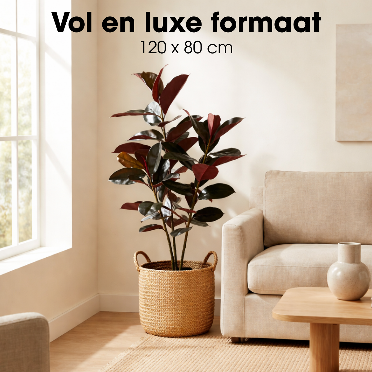 Rubberplant kunstplant, roodbruin, 120 cm