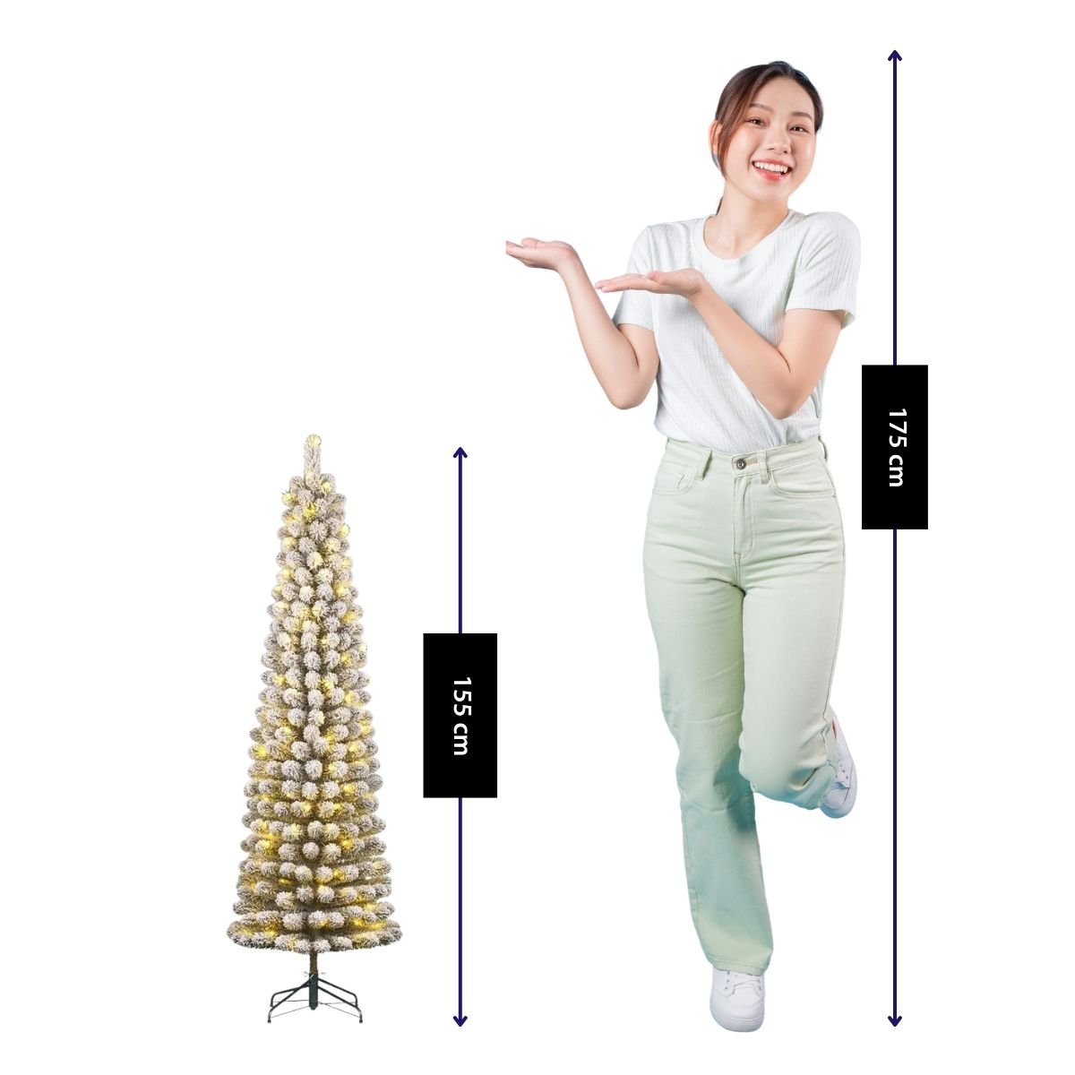 Charlton Slim kunstkerstboom met LED-verlichting, 155 cm