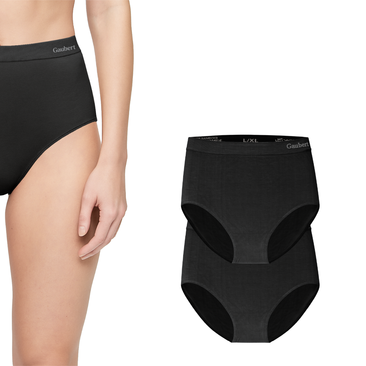 Bamboe high waist slips, 2 stuks zwart
