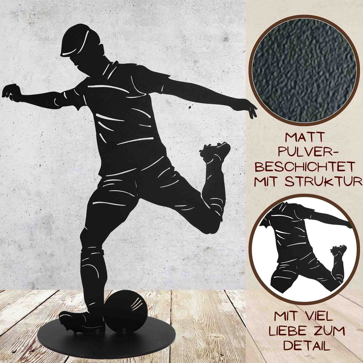 Metalen voetbalsculptuur zwart – moderne voetbal decoratie, 40 cm