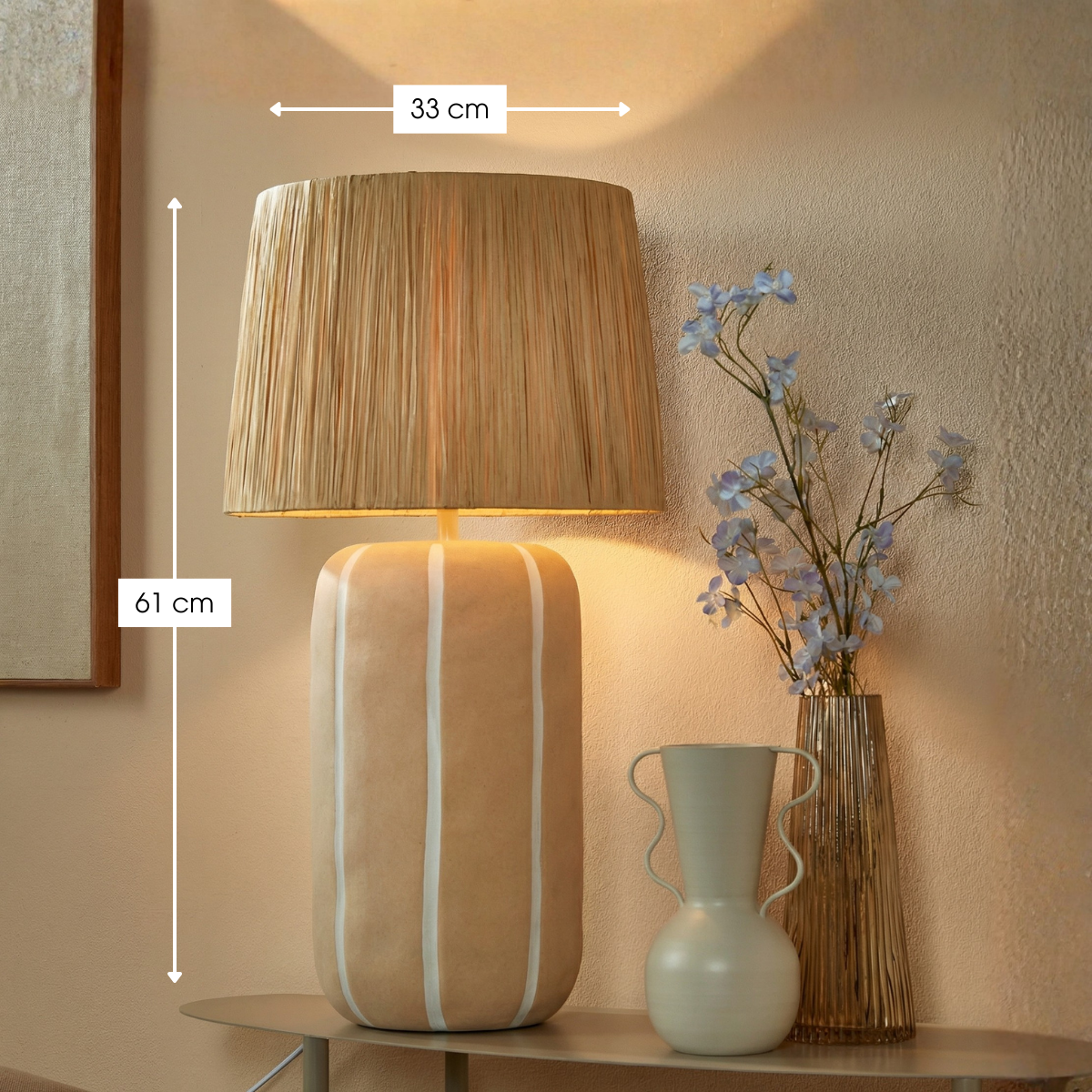 Mica Decorations Denton tafellamp beige wit keramiek 61 cm