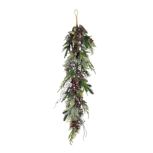 Groene kerstguirlande met rode bessen en dennenappels, 110 cm
