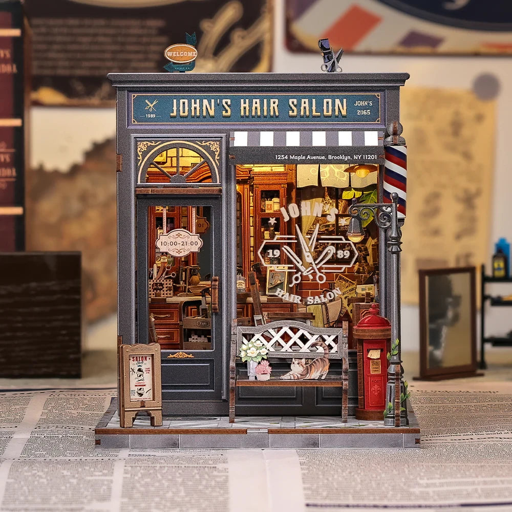 John's Hair Salon miniatuurhuisje, 15,5 × 16 × 19 cm