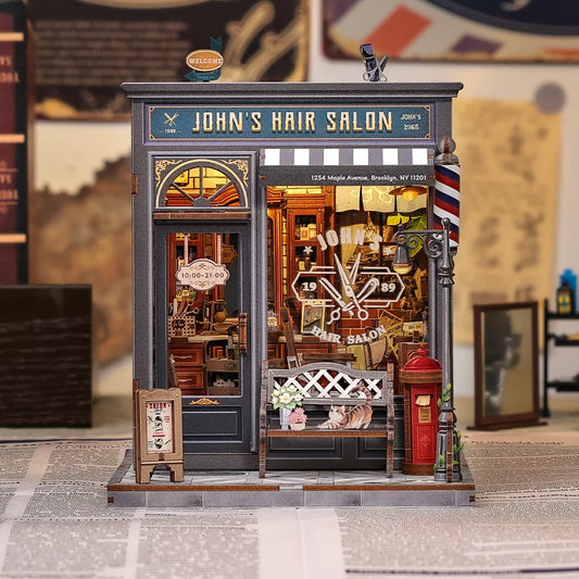 John's Hair Salon miniatuurhuisje, 15,5 × 16 × 19 cm