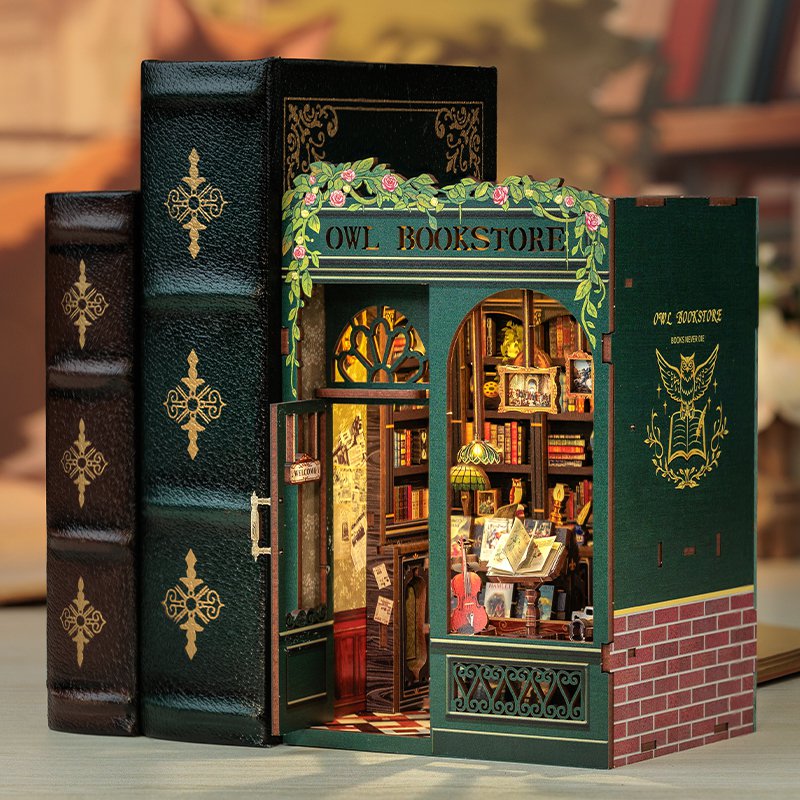 DIY book nook Owl Bookstore, 17 cm