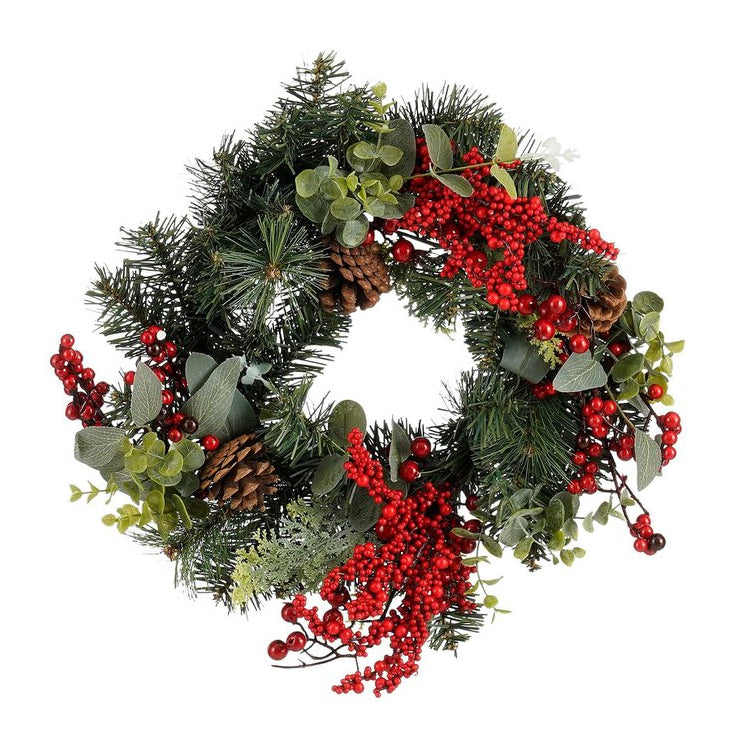 Kerstkrans Harvey met rode bessen en dennenappels, Ø 40 cm