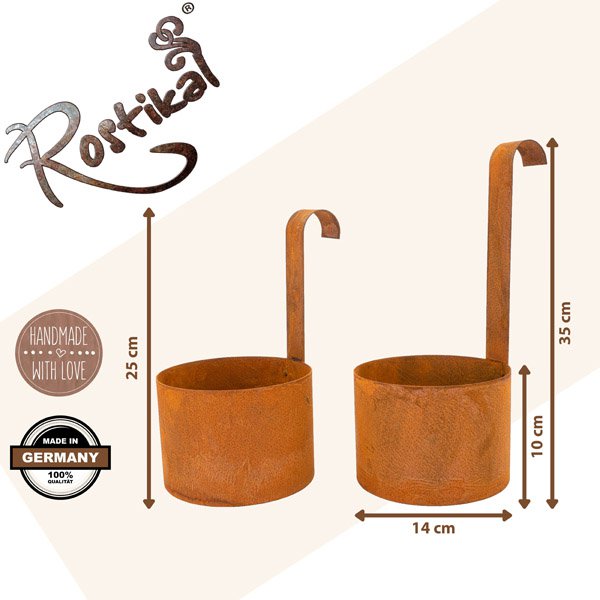 Roestmetalen hangpot, set van 2, Ø 14 cm