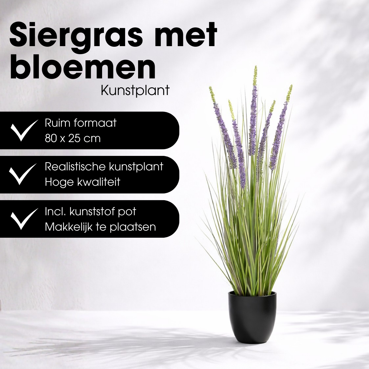 Eremurus kunstgras met pot, groen en paars, 80 cm