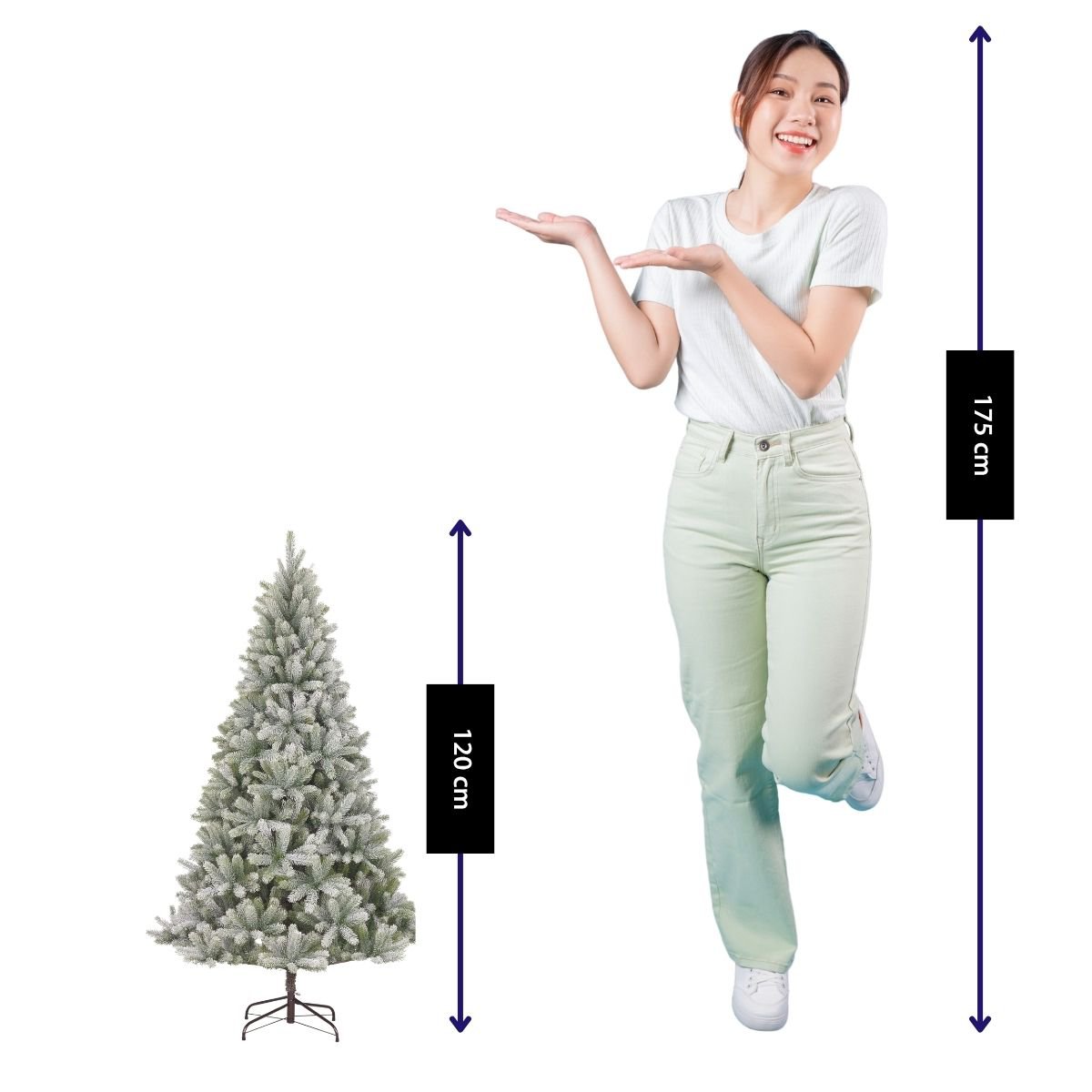 Nagoya licht besneeuwde kunstkerstboom met verlichting, 120 cm, Ø 79 cm
