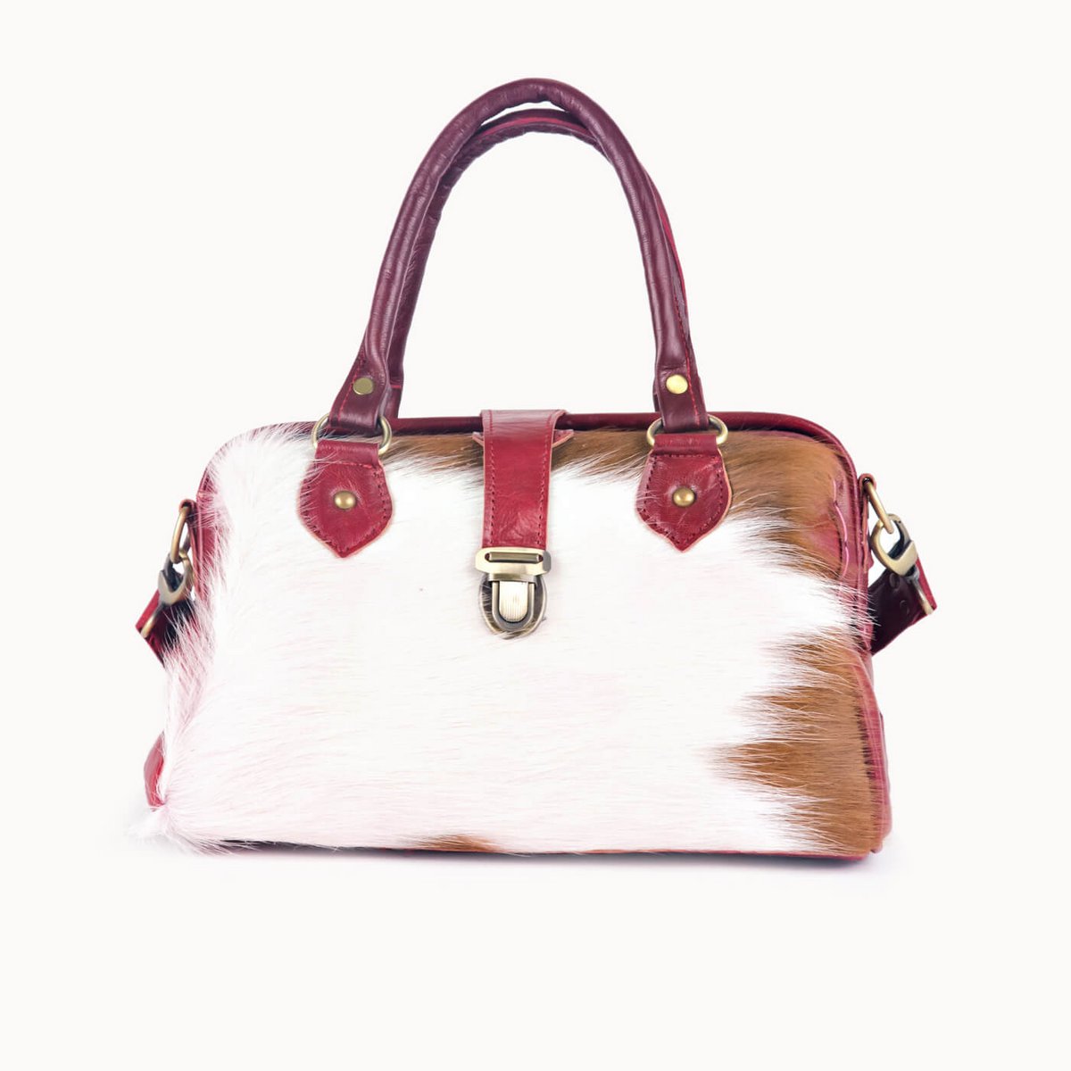 Frou leren handtas met koeienvacht, 30 × 13 × 20 cm