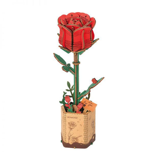 DIY houten bloem rode roos 8,5 x 6,5 x 21 cm