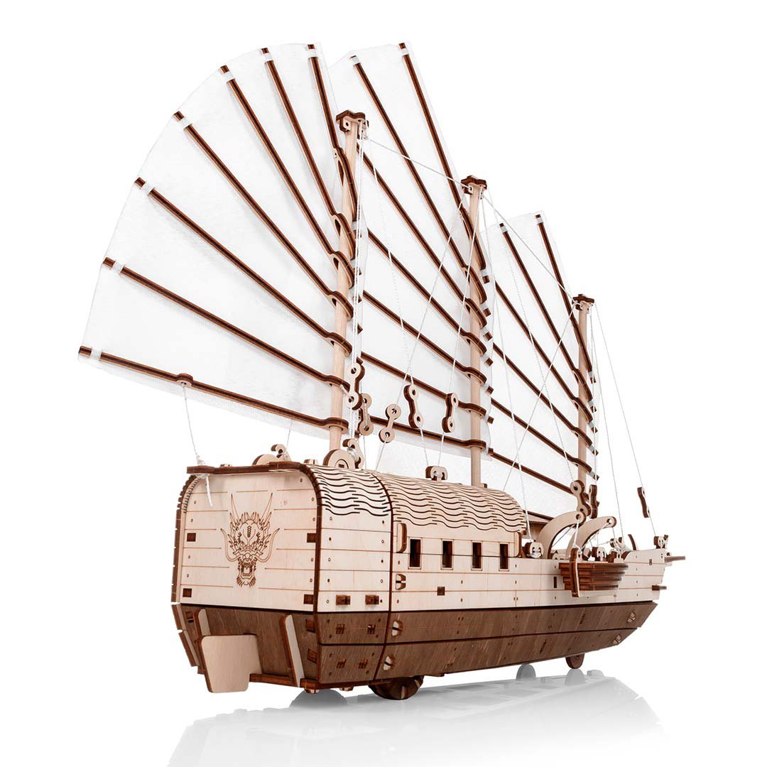 3D mechanische houten puzzel Djong schip 38,5 × 16,5 × 46,2 cm – 246 stukjes