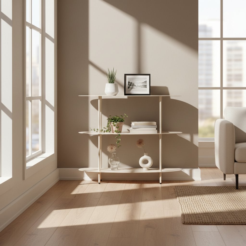 Open kast, off-white met 3 ovale planken, 90 x 28 x 81 cm