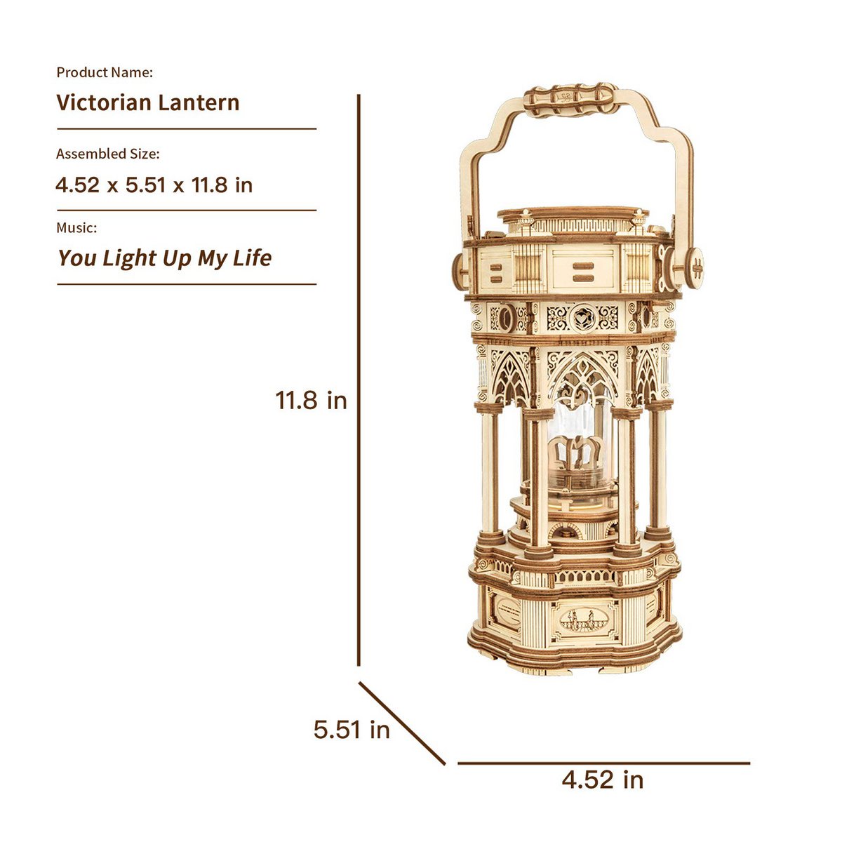DIY 3D houten muziekdoos Victorian Lantern, 14 x 11,5 x 30 cm
