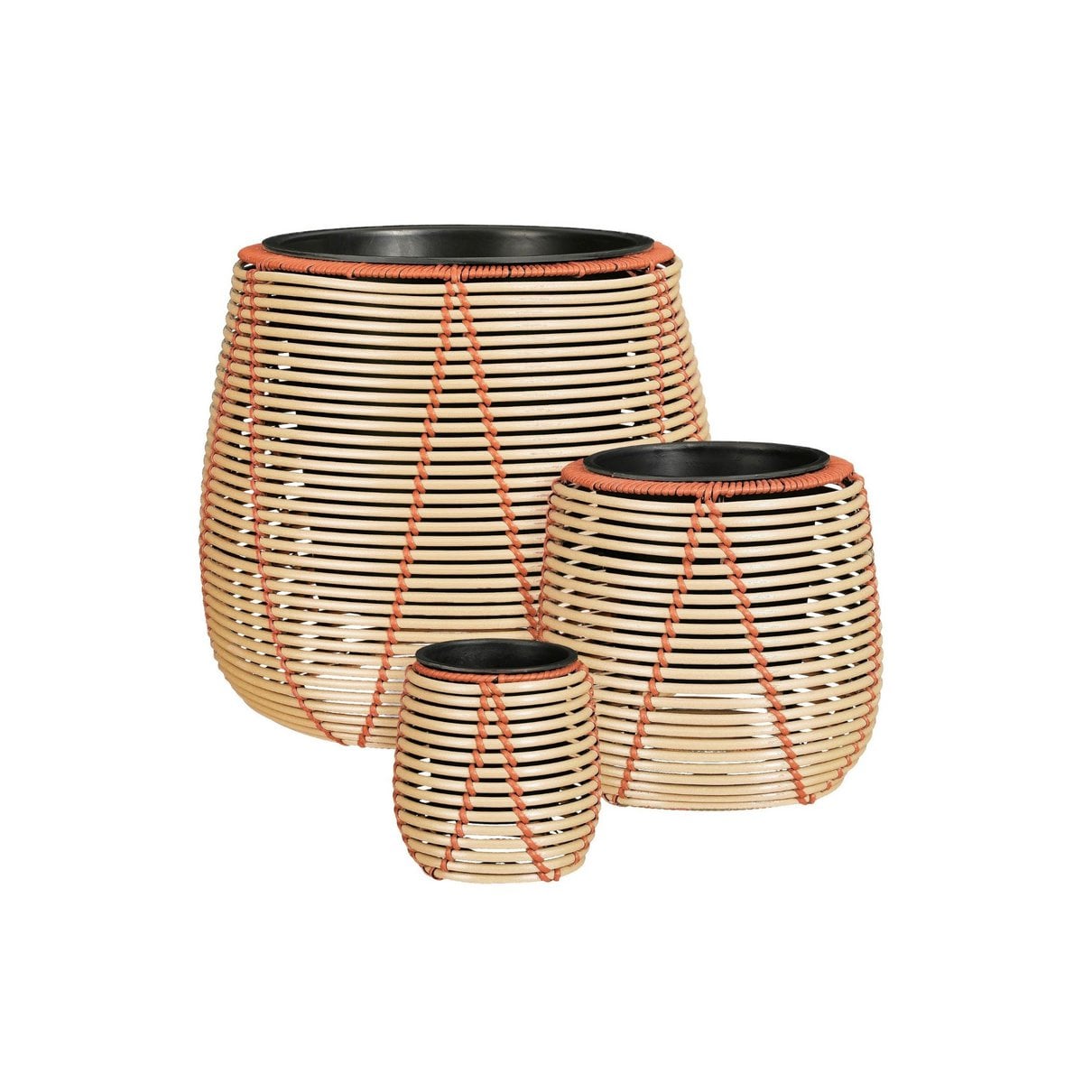 Cancun bloempottenset, 3 stuks, beige met oranje details