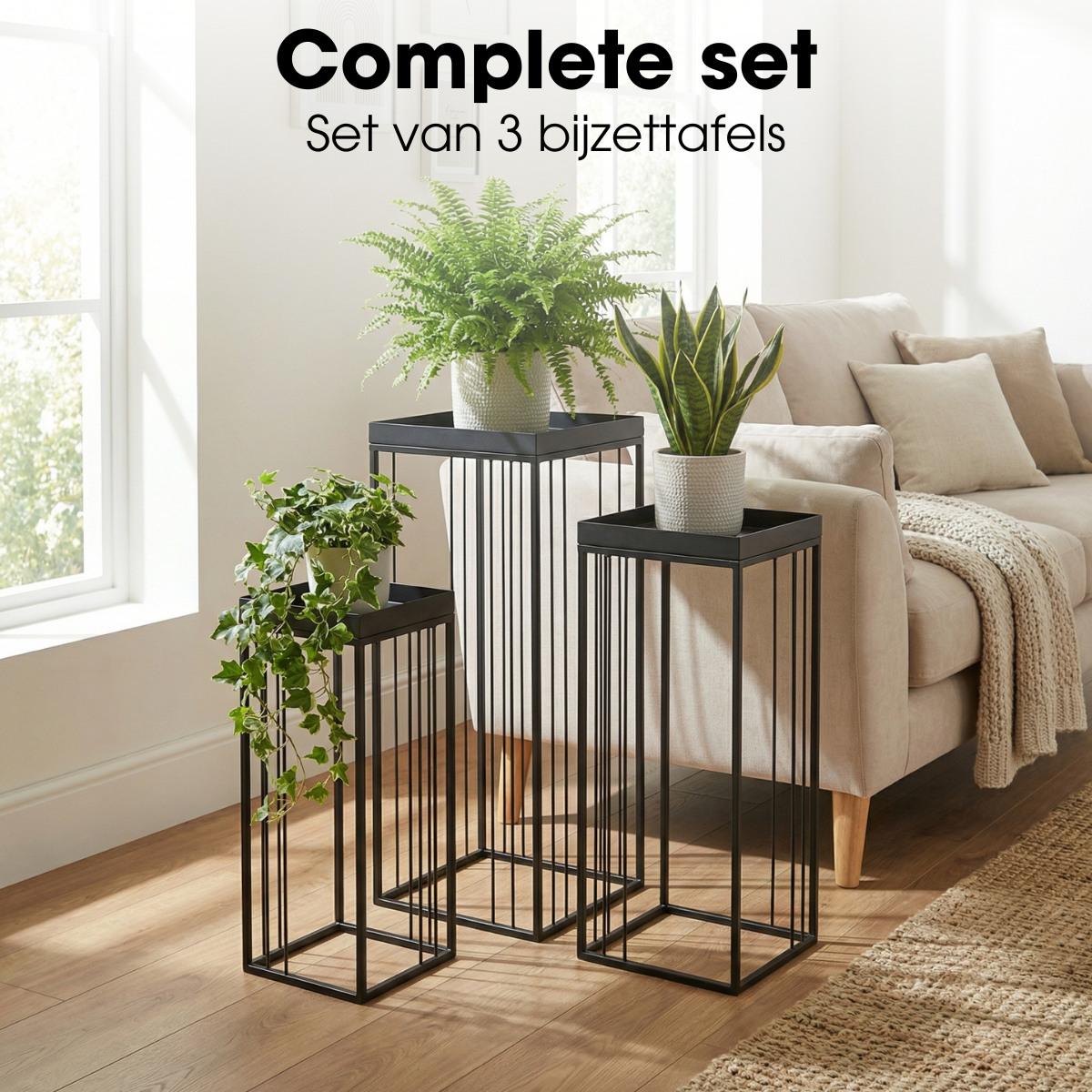 Zwarte bijzettafel set Beth hoog model - 3-delig