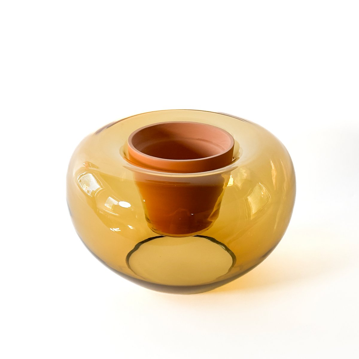 Potvase glazen plantenvaas met terracotta pot, Ø 35 cm
