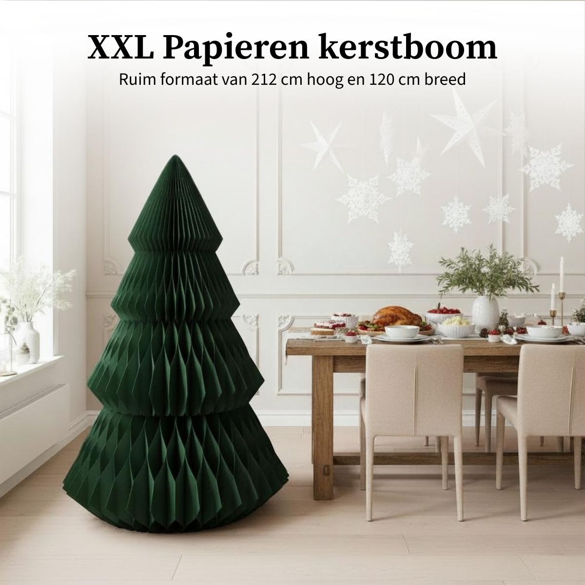 Groene papieren kerstboom, Ø 120 × 212 cm