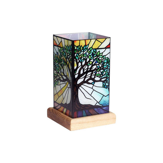 LED levensboom lamp USB met houten voet 16,5 cm
