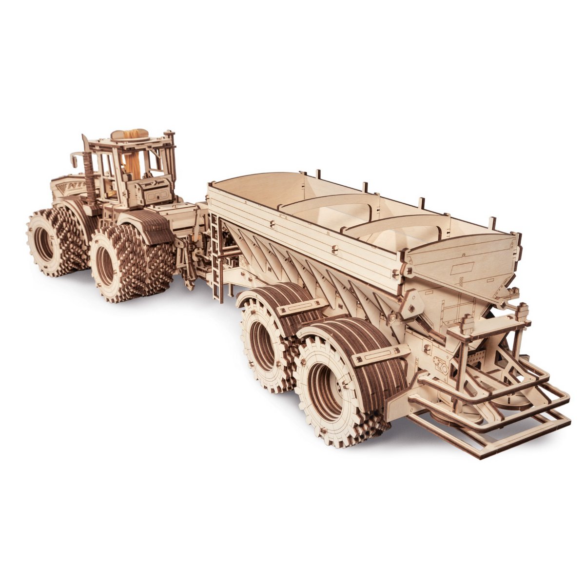 DIY houten mechanische puzzel tractor K-7M met dubbele wielen, 35,6 x 22,8 x 20 cm