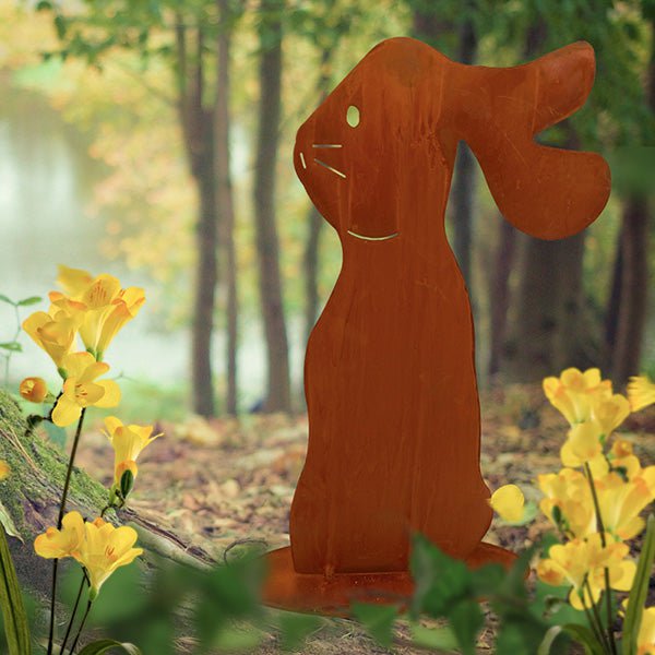 Roestmetalen paashaas Felix, 16 x 36 cm