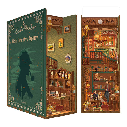 DIY book nook violin detective agency inclusief stofkap, 24,5 cm