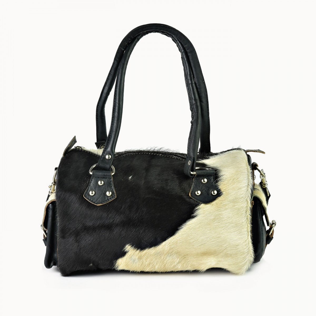 Yasmin leren handtas met koeienvacht, 30 × 15 × 19 cm