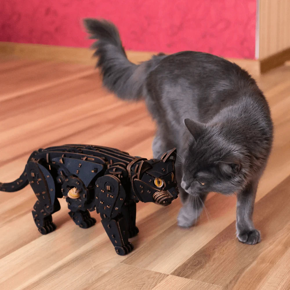 DIY houten mechanische puzzel zwarte kat, 47,6 x 11 x 18,9 cm