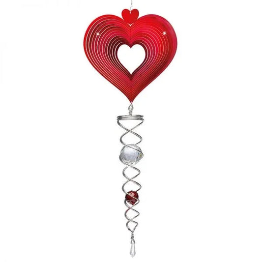Rode hart windspinner met RVS spiraalhanger, 60 cm