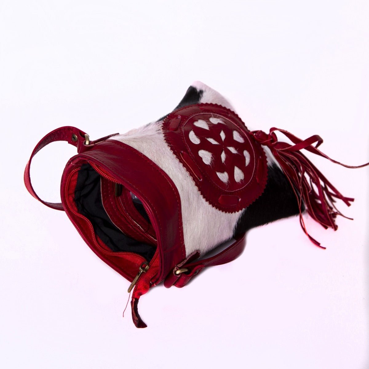 Farin leren heuptas en crossbodytas met koeienhuid, 15 × 3 × 20 cm