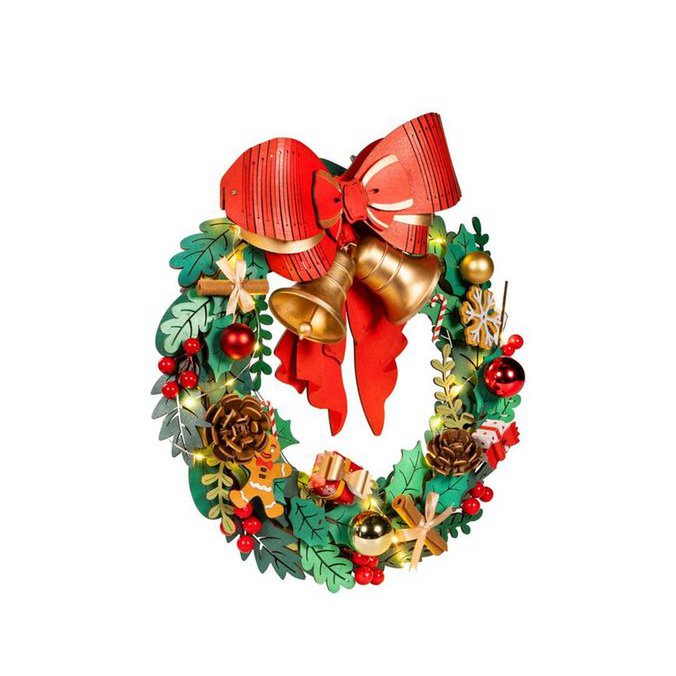 Houten bouwpakket kerstkrans met LED verlichting, 40 cm