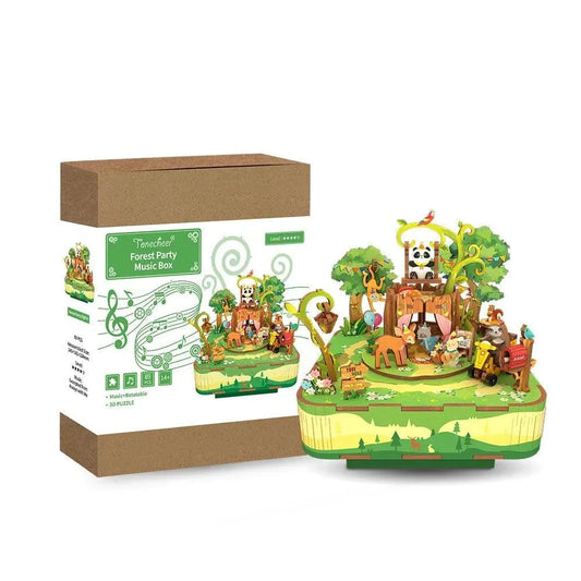 DIY 3D houten muziekdoos Forest Party, 14 x 14 x 15,4 cm