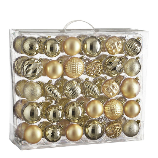 Champagnekleurige kerstballen set, onbreekbaar, 60 stuks Ø 7 cm