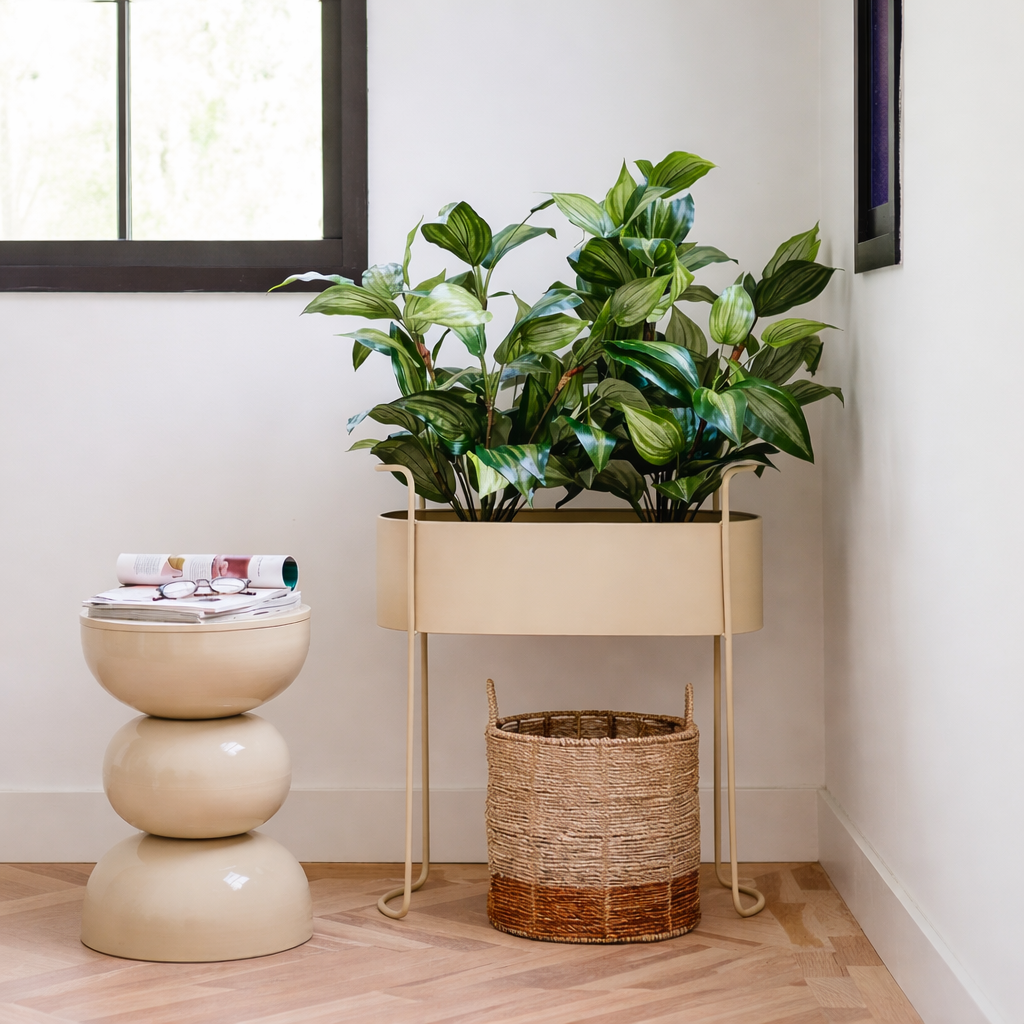 Moritz plantenbak op standaard, beige, 55 × 24 × 65 cm