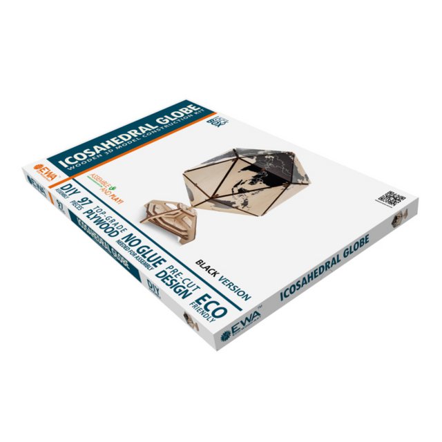 3D houten puzzel icosaëdrische wereldbol zwart 16,4 × 16,4 × 23 cm – 97 stukjes