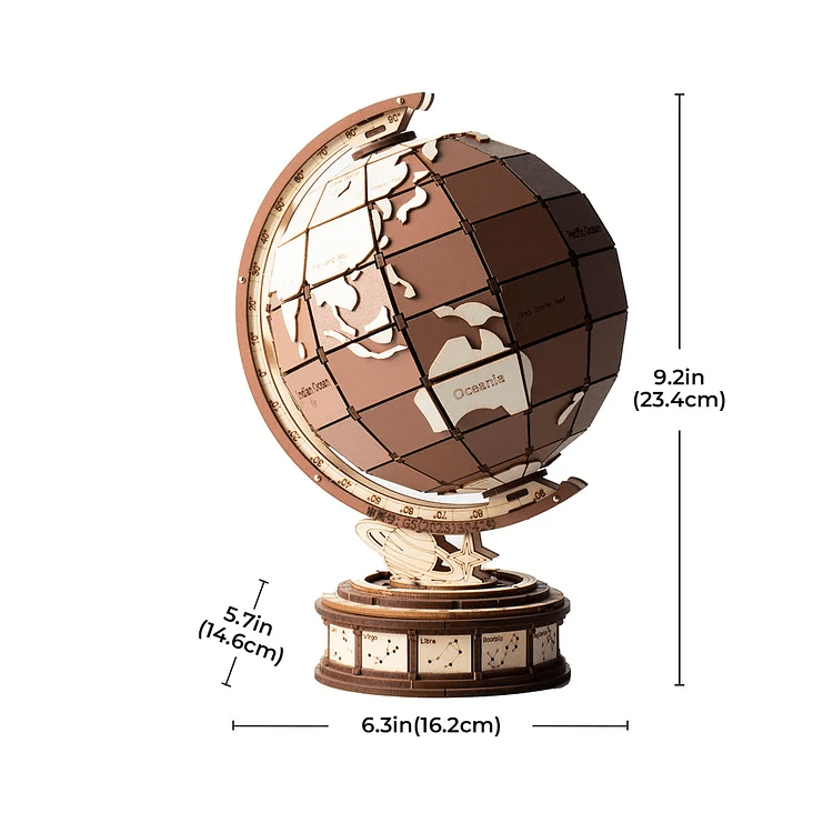 Houten 3D puzzel wereldbol, 23 cm