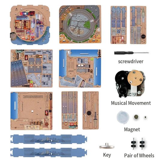 DIY 3D houten muziekdoos New York, 14 x 14 x 19 cm