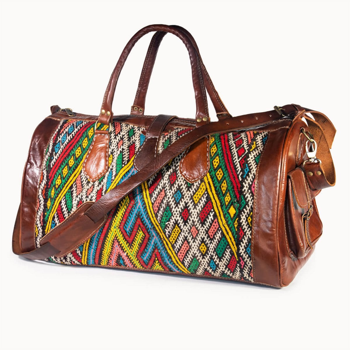 Kilim X leren reistas met authentieke kelim, 54 × 28 × 28 cm