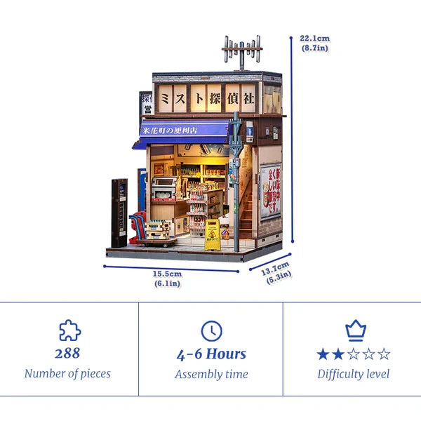 Beika-cho Convenience Store miniatuurhuisje, 15,5 × 13,7 × 22 cm