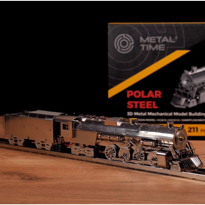 3D metalen bouwpakket stoomlocomotief Polar Steel 36,5 × 6,2 × 5,1 cm – 211 onderdelen