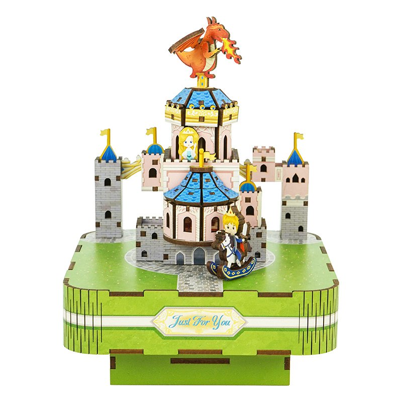 DIY 3D houten muziekdoos Fairytale Castle, 14 x 14 x 18,5 cm