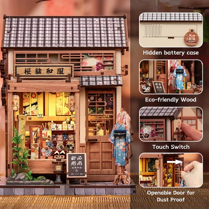 Sakura O Kimono Shop miniatuurhuisje, 14 × 13 × 19 cm