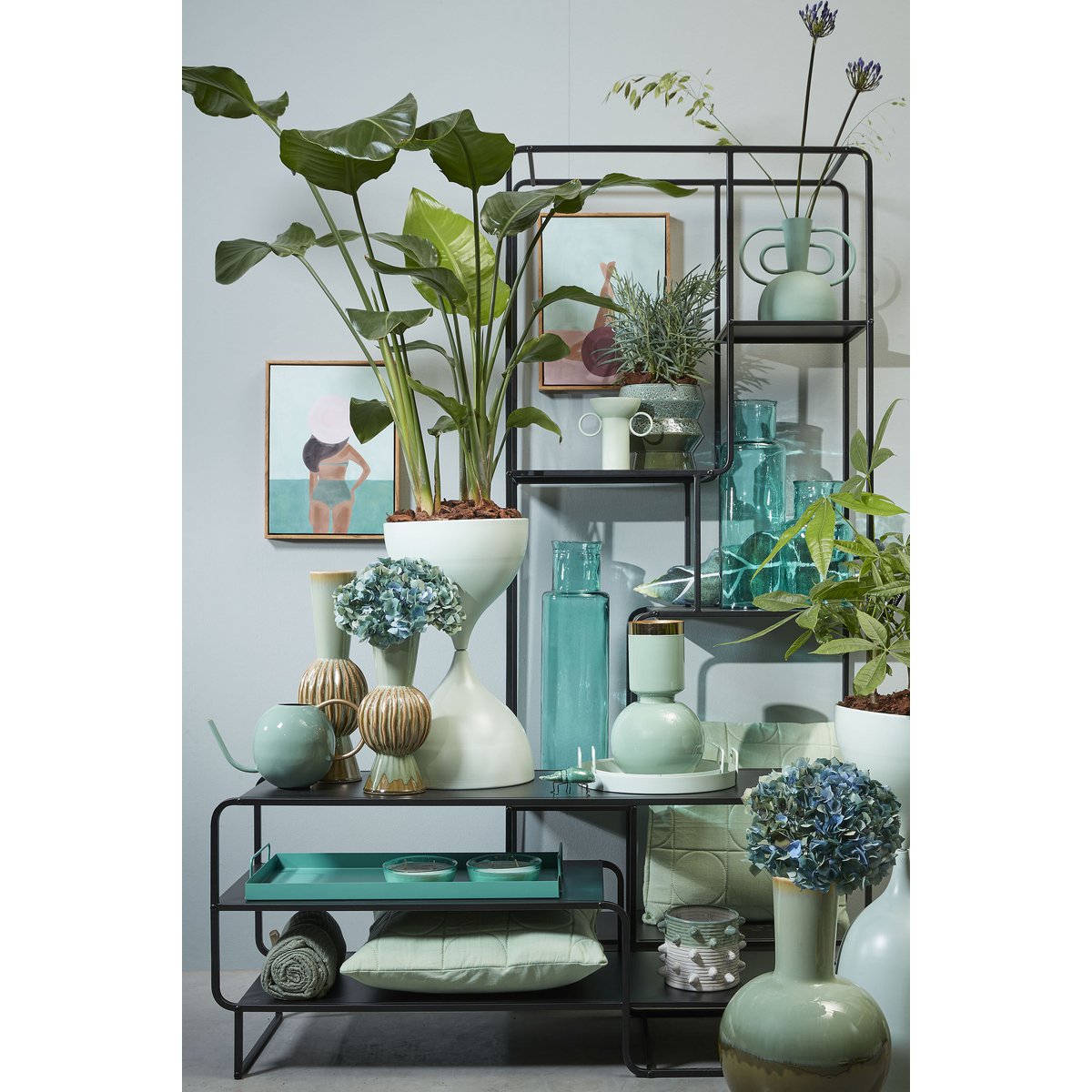 Jules, zwarte open kast met 5 planken, 76 x 30 x 178 cm