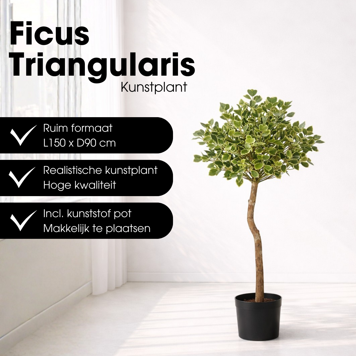 Ficus Triangularis kunstplant met pot, groen, 150 cm