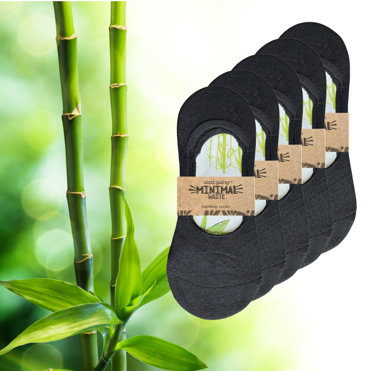 Bamboe footies zwart, 5 paar, 85% bamboe