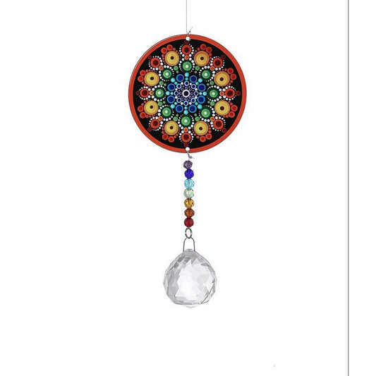 Mandala Kristalhanger met 7 Chakra Kleuren en Kristalbol 4,5 cm