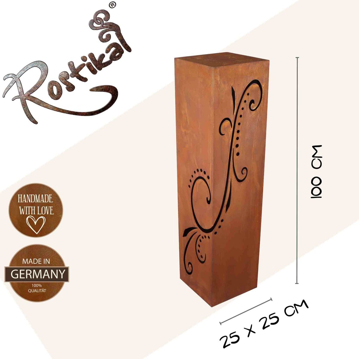 Roest metalen decoratiezuil Didra met ornamenten, voor binnen en buiten