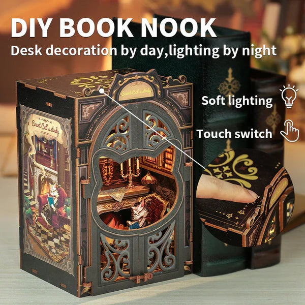 Count Cat's Study book nook, 11,8 × 10 × 17 cm